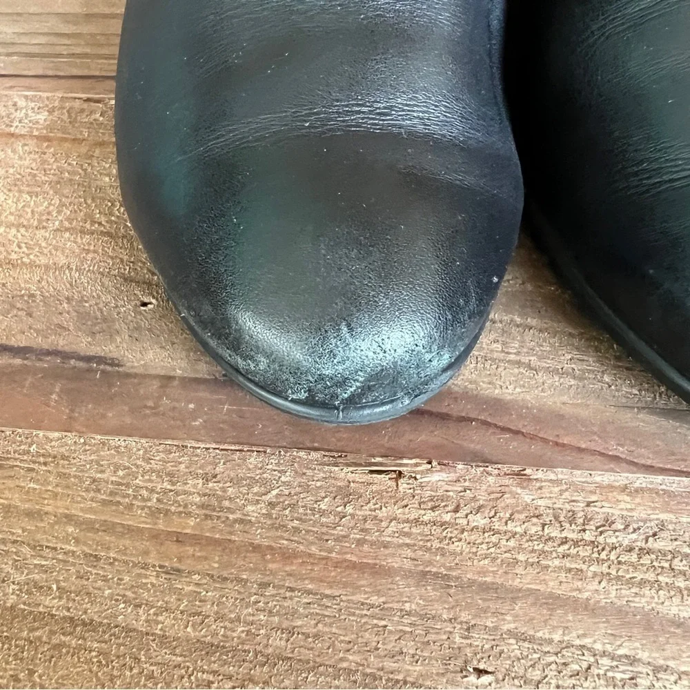 Ecco Leather Booties Zipper Black Wedge Ankle Boots Women's 6 (37)